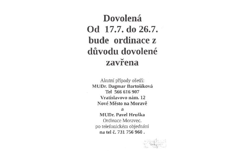 Aktuality - MUDr. Kozárová oznamuje